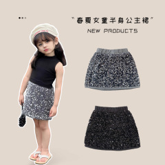 Fashion Sparkling Semi-Skirt for Girls - Spring and Summer New Children's Dress, Junior High School Advanced Feeling Slimming A-Line Princess Skirt