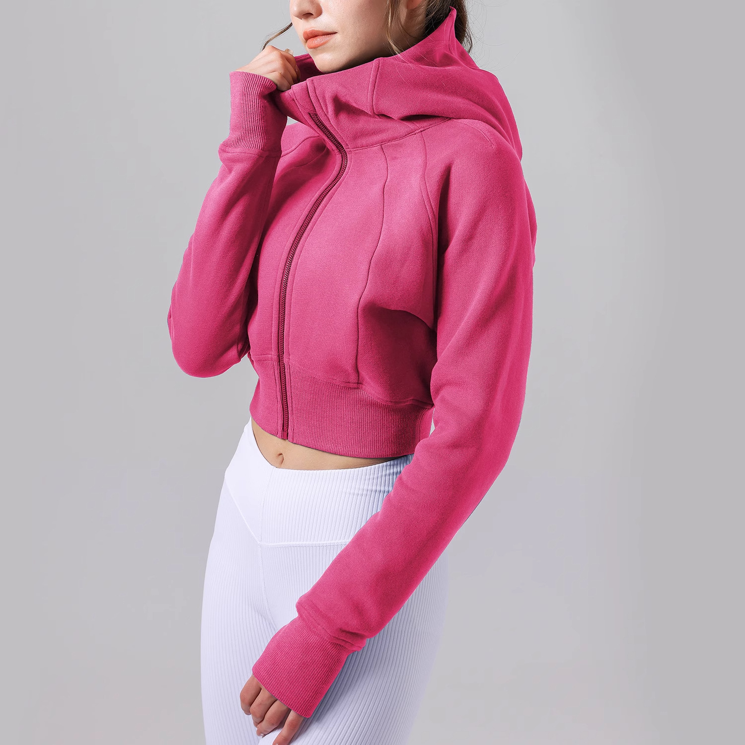Otoño y invierno 2025 ropa de yoga gruesa chaqueta deportiva de color sólido chaqueta de cuello vertical cremallera casual delgada correr al aire libre