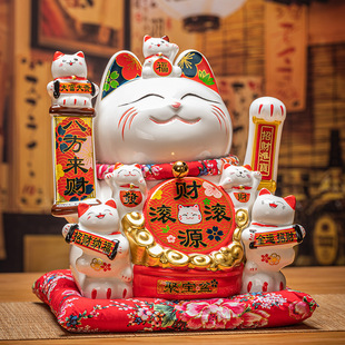 Ceramic hand-shaking lucky cat decoration housewarming opening large store cashier home living room gift automatic hand-waving