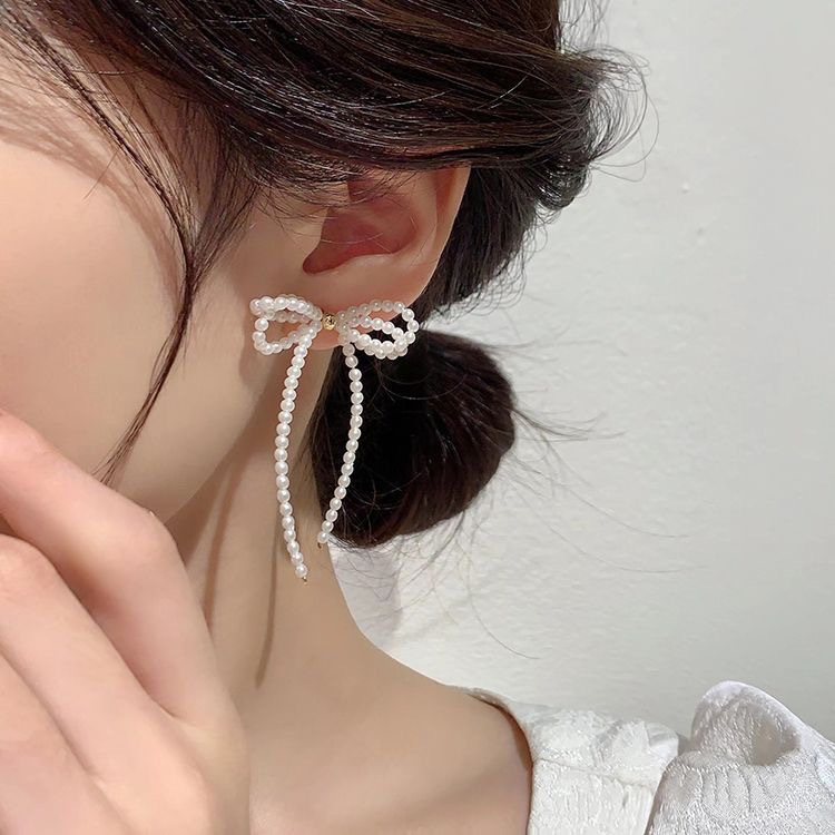 Wholesale Jewelry Elegant Bow Knot Alloy Beaded Drop Earrings display picture 4