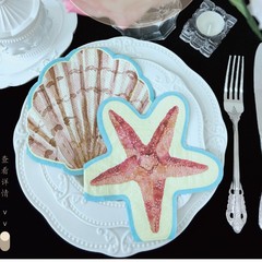 贝壳海星海洋生日主题异形纸巾彩色印花餐巾纸派对装饰品餐厅餐垫