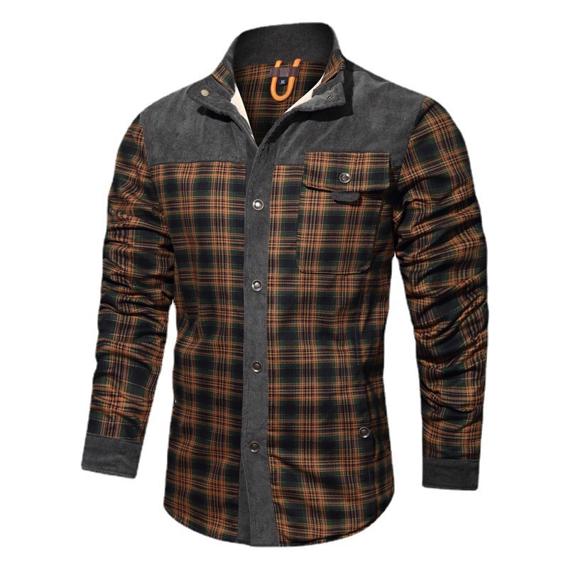 Men's Clothing men's large size winter plus velvet thickened wick dragon plaid shirt jacket coat men's clothing_voghion.com