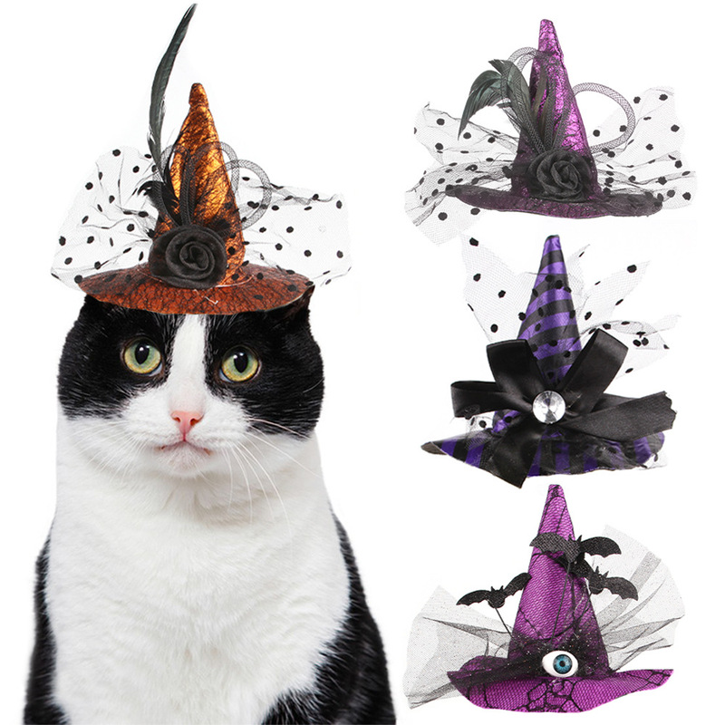 Halloween Pet Witch Hat Decoration Cat Costume Witch Hat Pet Photo Shoot Lace Pointed Hat Halloween Pet Witch Hat Decoration Cat Costume Witch Hat Pet Photo Shoot Lace Pointed Hat