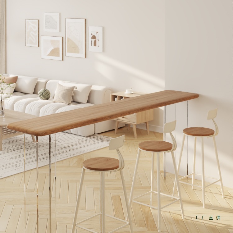 Acrylic Suspended Solid Wood Balcony Bar Table Simple Modern Home Wall-Mounted High-Legged Narrow Table Bar Table and Chair Combination