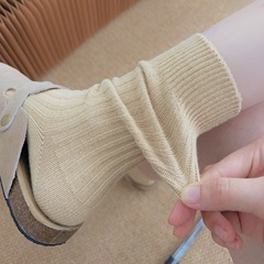 勃肯鞋搭配襪子女堆堆襪棉襪粗線針織日系復古中筒襪米色秋冬長襪