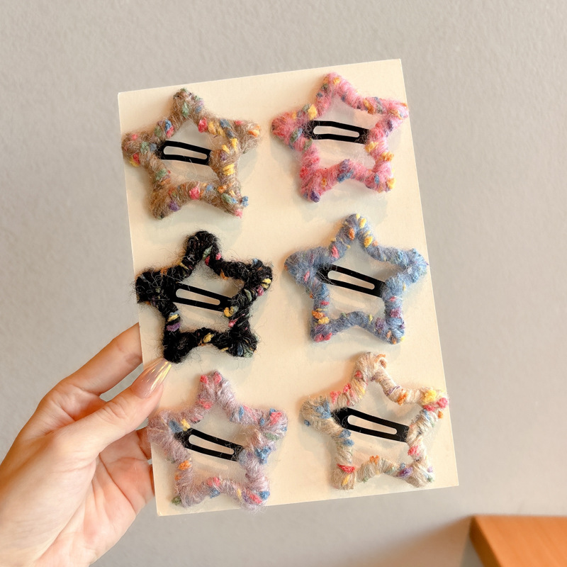 Invierno de alto nivel de sensación de peluche de estrellas de peluche al por mayor simple no daña el cabello de los niños en el lado de la pestaña de cabello