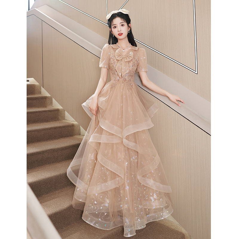 Banquet Evening Dress 2026 New Khaki Light Luxury 18-Year-Old Coming-Of-Age Ceremony Female Art Exam Performance Dress Annual Meeting Small Dress