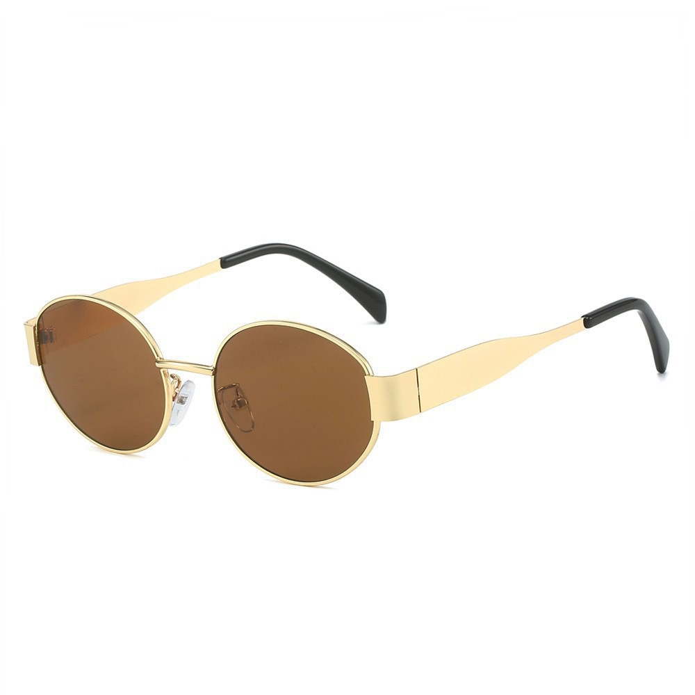 Gafas de sol de ojo de gato para mujer Arco de Triunfo Gafas de sol de cara pequeña de metal Gafas de sol de color marrón de marco pequeño retro francés ovaladas