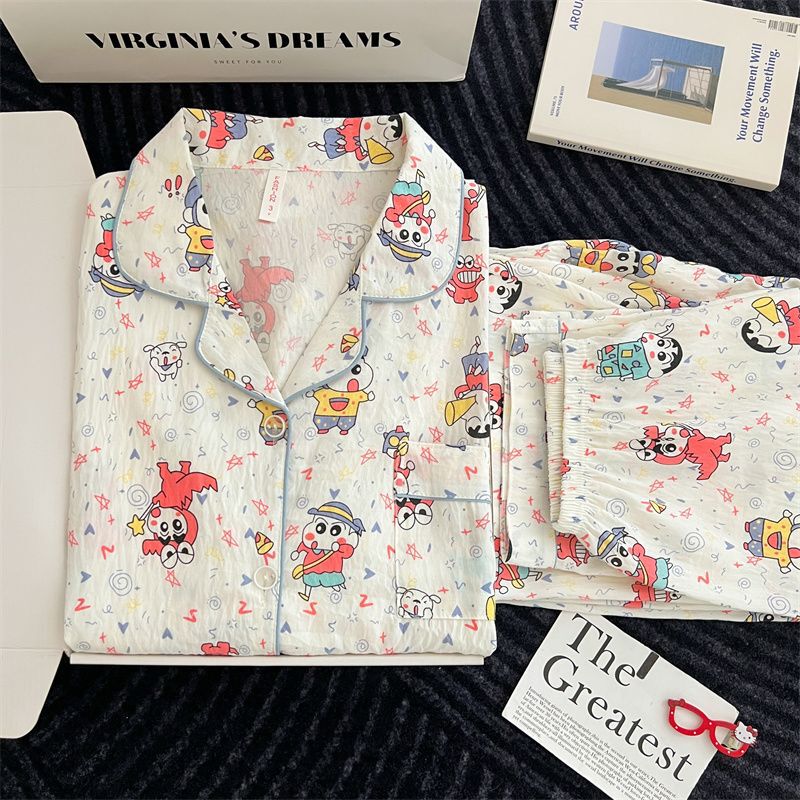 【Crocodile Shin-chan Double Length】Cartoon Pajamas for Women 2026 New Spring and Autumn Long Sleeve Long Pants Loose Home Clothing