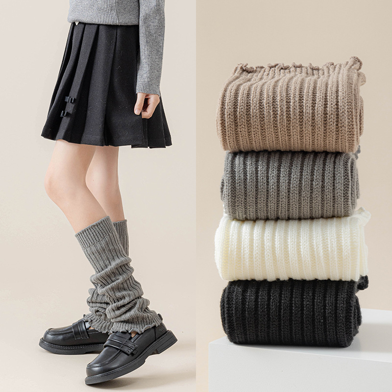 Cross-border autumn and winter girls' leg warmers high-rise warm children's leg socks fashion long socks knitted fluffy socks