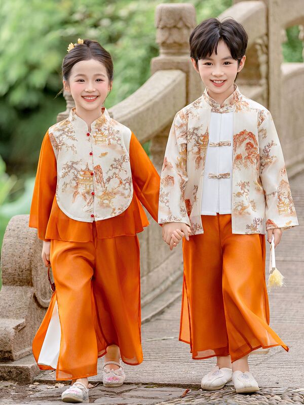 2025儿童汉服古风唐装男女童国学风新中式国风中秋节演出服批发|undefined