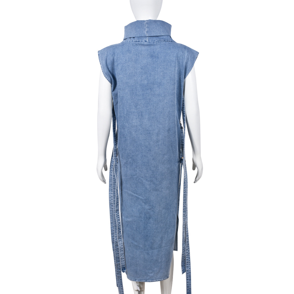 Denim Dress Sexy Cutout Washed Turtleneck Dress Women