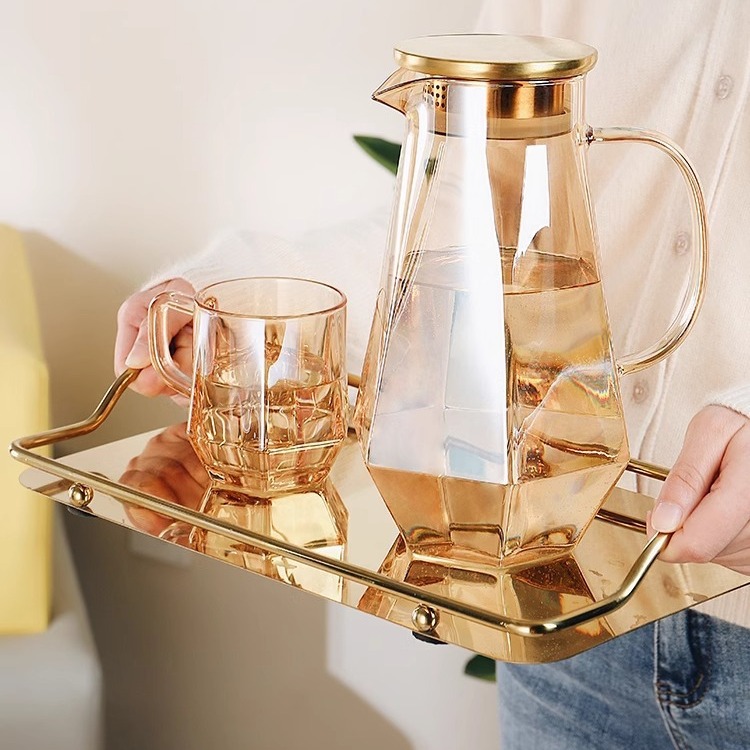 Vaso de cristal de diamante de lujo ligero ámbar, taza de agua para el hogar con asa, taza de té resistente al calor para la sala de estar, juego de taza de agua potable