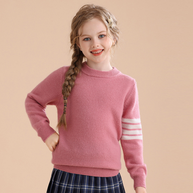2026 Autumn/Winter New Children's Cashmere Knit Sweater, Fashionable Pullover Color-Blocked Base Layer Top for Boys and Girls