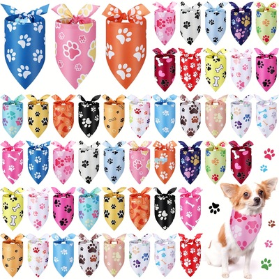 50pcs Paw Print Dog Cat Bandanas Triangle Kerchief Bibs for