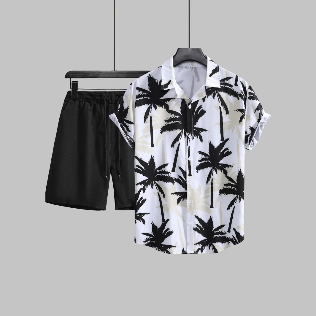 Мужские рубашки с коротким рукавом для внешней торговли, тонкие повседневные рубашки для отдыха с принтом кокосовых пальм, молодежные рубашки для мужчин оптом для трансграничной торговли