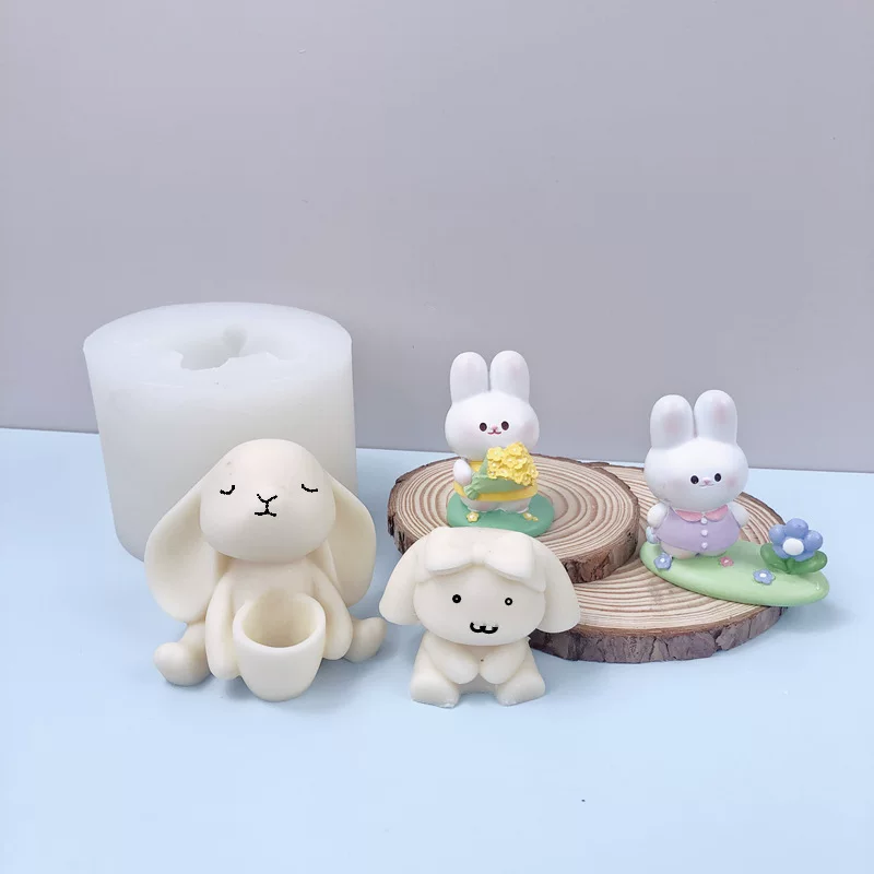 Cute three dimensional rabbit, aromatherapy for auto, candle, silicone mold, handmade