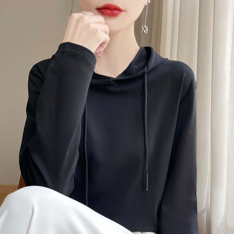 大码纯棉连帽卫衣女2025秋季新款女士休闲外穿连帽上衣长袖t恤女|undefined