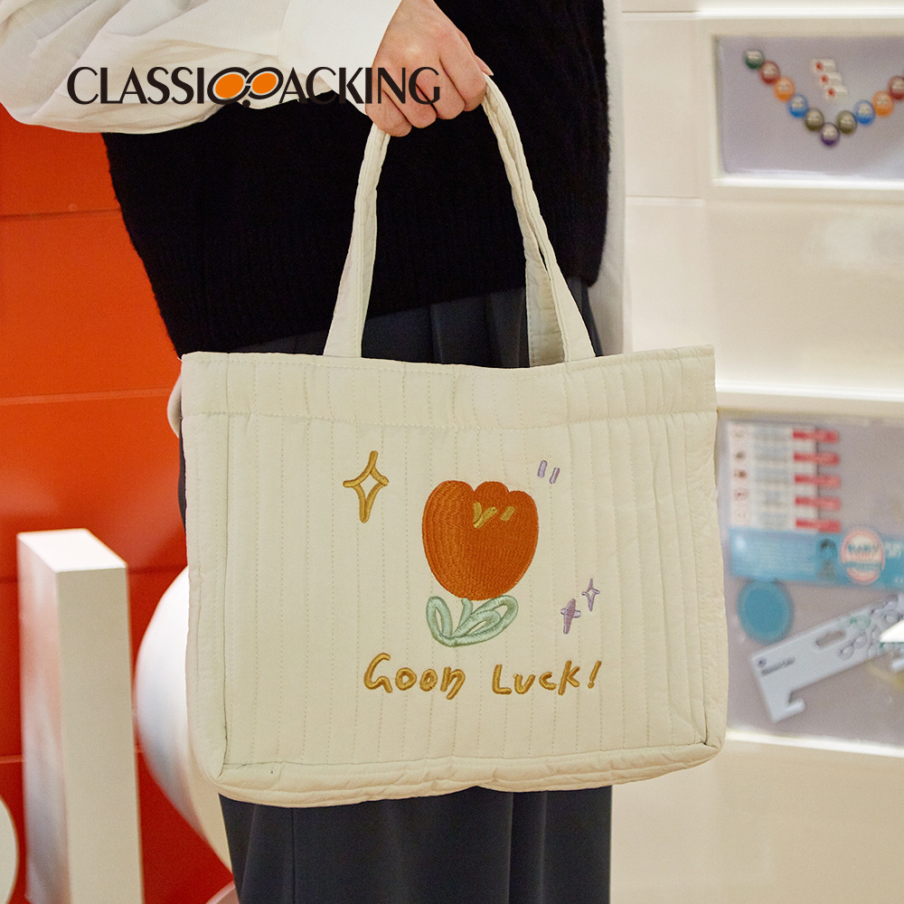 Japonés ins bolsa de asas de gran capacidad bordada bolsa de lona portátil multifuncional simple bolsa de compras artística bolsa de mano