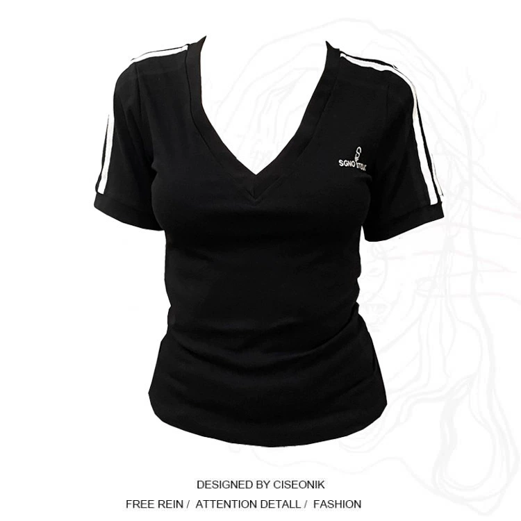 Женская летняя футболка больших размеров с v-образным вырезом и короткими рукавами в американском стиле ретро, ​​новый утягивающий сексуальный короткий топ