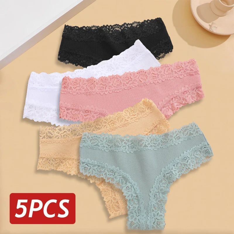 5 ピース/セット女性レースシームレス綿パンティーセクシーなブラジリアン P|undefined