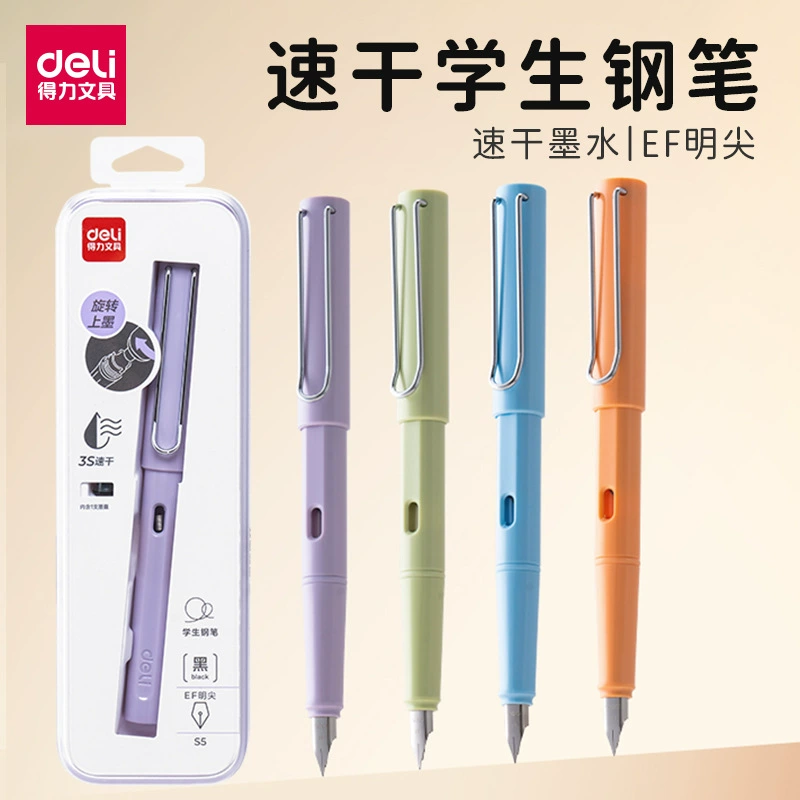 Быстросохнущая ручка Deli S5, кристально-синяя стираемая ручка для учеников начальной школы, ручка для каллиграфии, черные чернила, синие EF, яркая ручка с чернилами