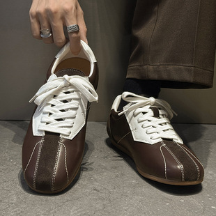 New Retro British Training Shoes Men's Sports Sneakers Black and White Contrasting Versatile Shoes 22232 Brown-J