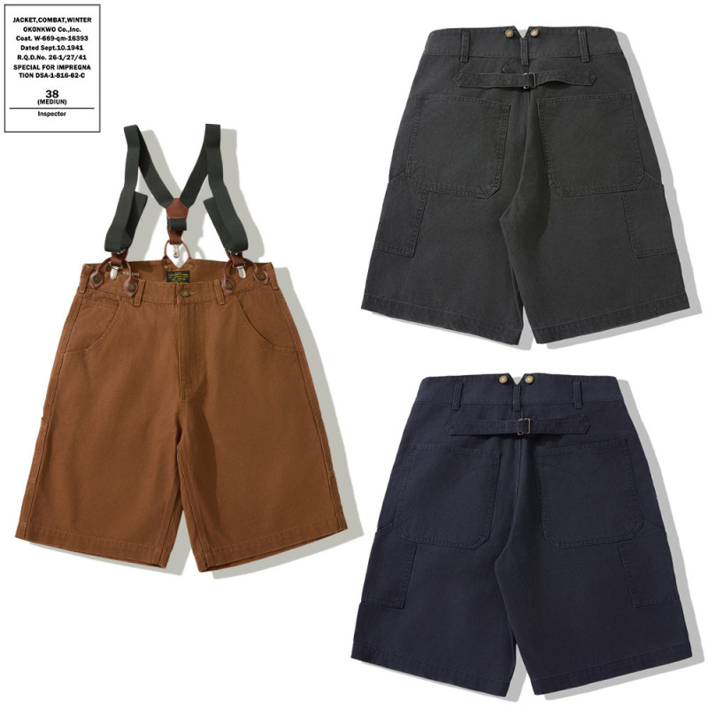 Okonkwo Men's Canvas Overalls Loose-Fitting Mid-Length Shorts American Casual Motorcycle Railway Multi-Pocket Work Shorts Okonkwo Men's Canvas Overalls Loose-Fitting Mid-Length Shorts American Casual Motorcycle Railway Multi-Pocket Work Shorts