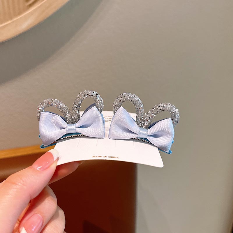 Tela infantil arco orejas de conejo clip para niñas tarjeta de cabello nueva princesa adornamiento de cabello de niña clips frange lateral