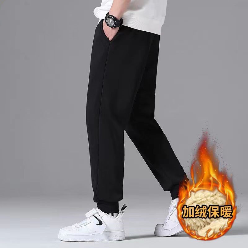 Men's fleece pants for autumn and winter, trendy, versatile, loose-fitting, casual, warm, and suitable for middle-aged and elderly people.