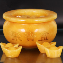 米黄玉元宝摆饰天然米黄玉聚宝盆摆件居家风水工艺品摆件礼品