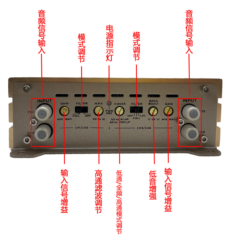 Factory Direct Sales Car Audio Modified Car High-Power Four-Channel 4-Way 90W Door Speaker Subwoofer Amplifier