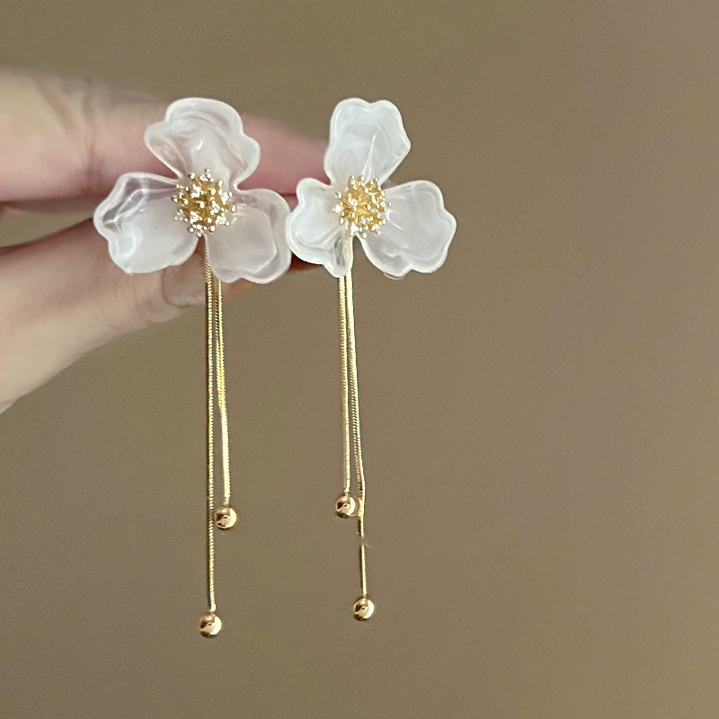 Серебряная игла, белый цирконий, модные милые серьги из жемчуга, цветок, французский стиль