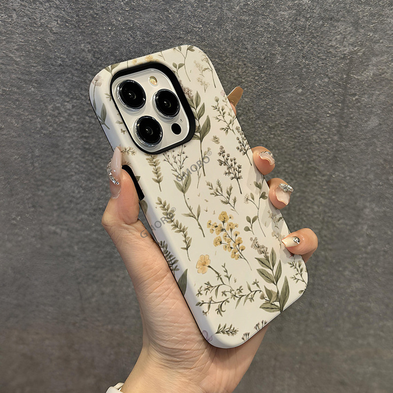 Popular vintage wildflower and leaf iPhone 17 case, artistic phone case for Apple 16 Pro, double-layer film hard case Popular vintage wildflower and leaf iPhone 17 case, artistic phone case for Apple 16 Pro, double-layer film hard case