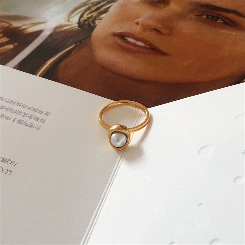 1 Piece Quantity Simple Style Geometric Double Ring Stainless Steel Inlay Artificial Pearls Rings