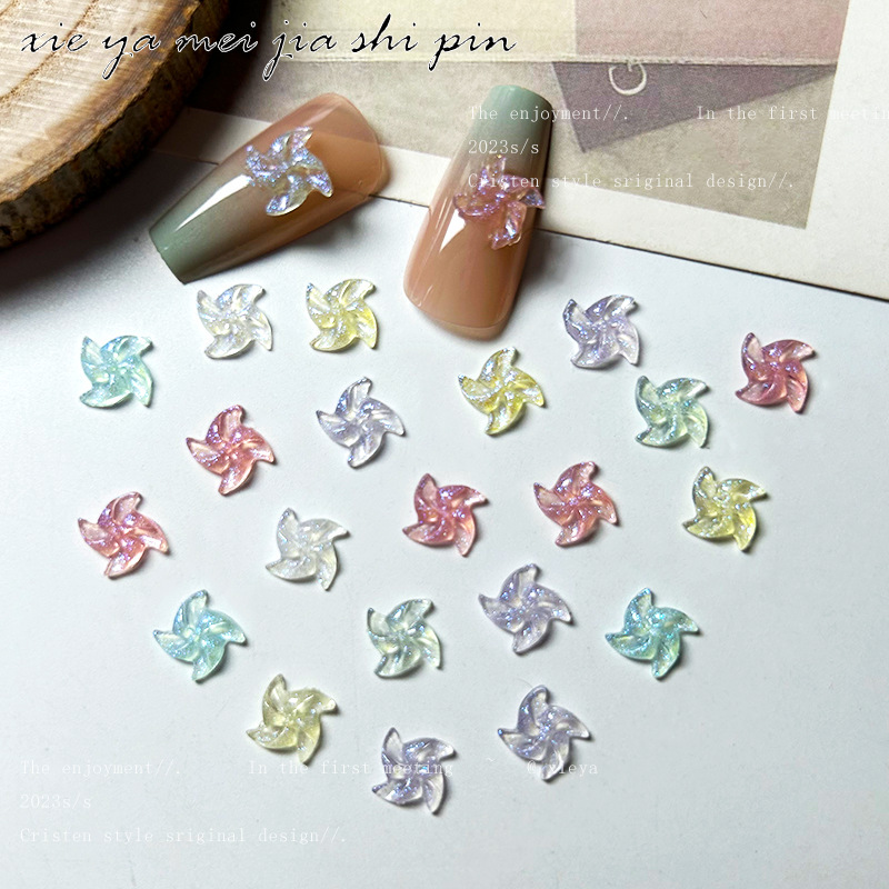 Little Red Book same style gold small windmill nail jewelry luminous fine flash resin windmill nail jewelry accessories mixed