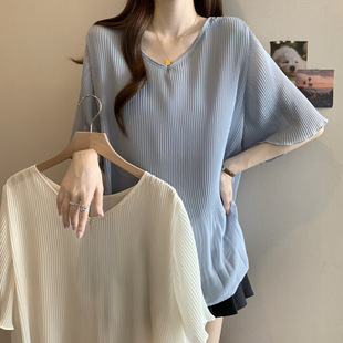 Plus Size Women's Clothing Fat mm Chiffon Shirt 2025 Versatile Age-Reducing Casual T-Shirt Design Niche Elegant Top