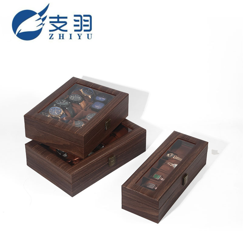 Zhiyu Watch Box Watch Storage Box Walnut Leather Watch Storage Box Flip-Top Watch Storage Box