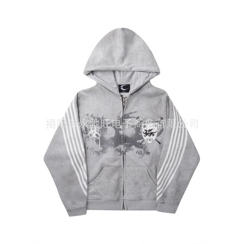 Cross-Border Manufacturers Wholesale Summer American-Style Popular Personalized Printed Long-Sleeved Hooded Sweatshirts Japanese-Style High-End Jackets