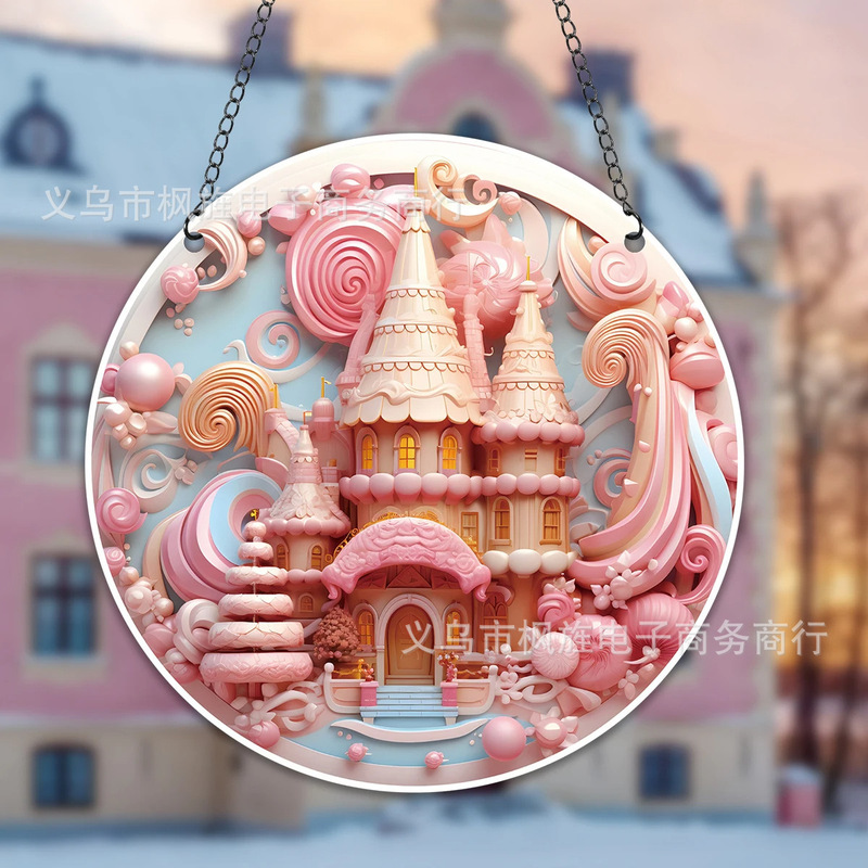 Cross Border New Product Christmas Pink Christmas Castle Christmas Tree Decoration Pendant Sun Visor Window Decoration