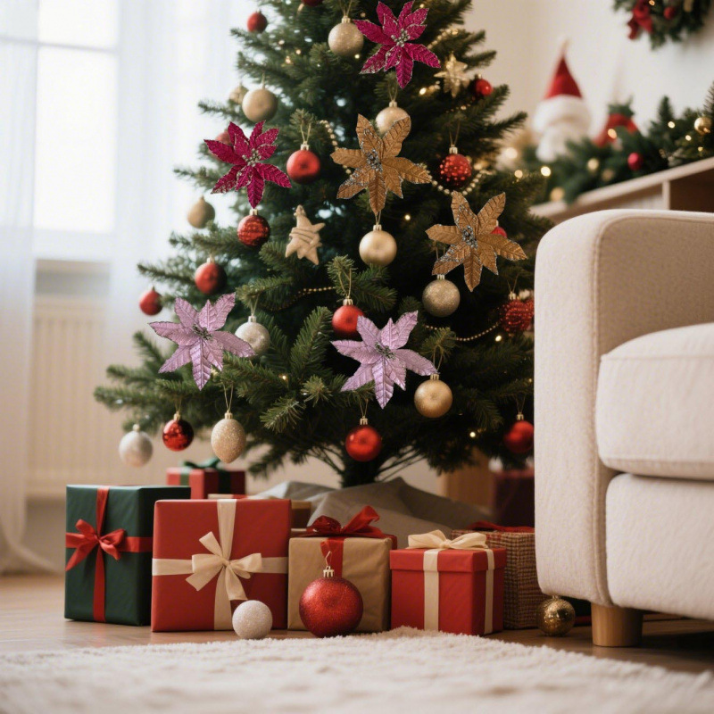 Nuevo polvo de Navidad transfronterizo de simulación flores de Navidad decoración de árbol de Navidad decoración de fiesta decorativa atmósfera del hogar