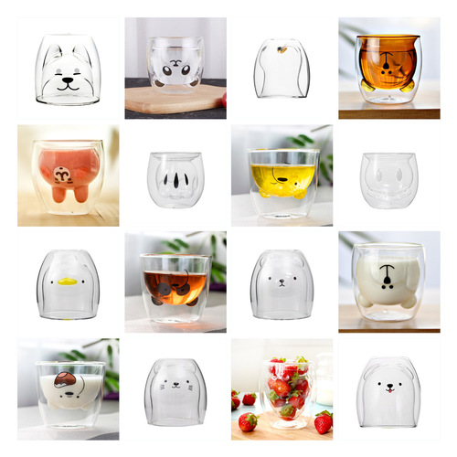 Cartoon Glass Cup Double Layer High-Temperature Candle Cup Christmas Gift Handover Gift Cup Household Use