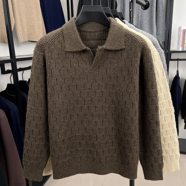 Otoño y invierno de moda masculina casual overhead suéter de punto nuevo con solapa suelta comercio exterior masculino suéter cálido