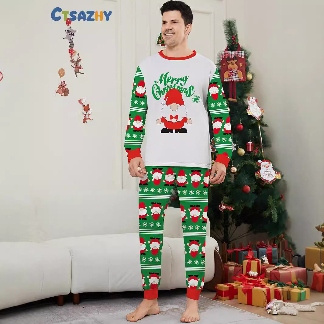 Božićna slova Djeda Mraza s pahuljicama Božićno obiteljsko odijelo s otiskom kućne odjeće za spavanje_voghion.com