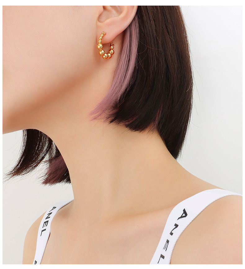 Runde Perlen Im Französischen Stil, Die Geometrische Titanstahl 18k Vergoldete Ohrringe Nähen Großhandel display picture 3