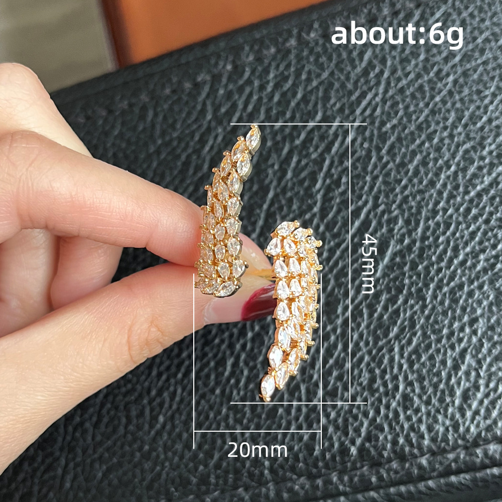 Sweet Angel Wings Copper Inlay Zircon Open Ring 1 Piece