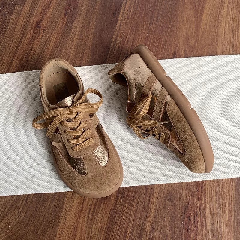 Scarpe da ginnastica tedesche retrò in pelle opaca color oro da donna, suola morbida, scarpe sportive casual, abbinate ai colori, con lacci, scarpe Forrest Gump_voghion.com