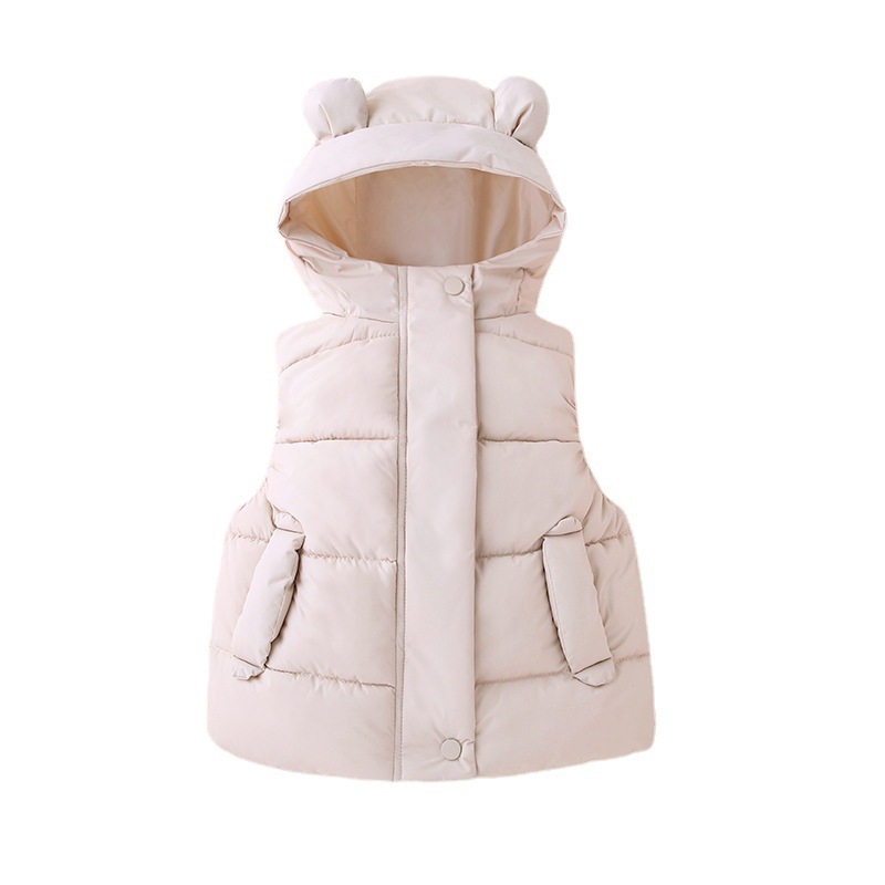 Chaleco con capucha para niños y niñas Otoño e Invierno desgaste exterior abajo algodón kindergarten ropa bebé lindo oído chaleco