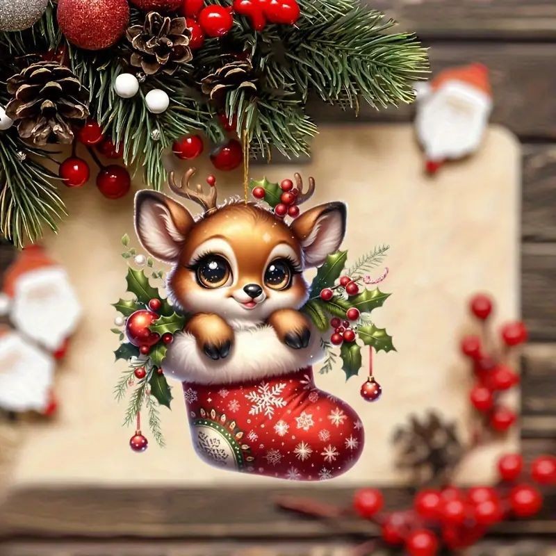 Navidad 2D nuevo lindo ciervo regalo de vacaciones colgante acrílico transfronterizo plano decoración de espejo retrovisor