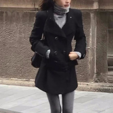 MENGXIANG ▏设计感双排扣收腰西装外套秋冬修身中长款毛呢上衣女